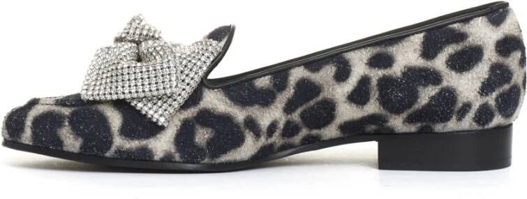 AGL Luipaardprint Strik Strass Loafer Black Dames