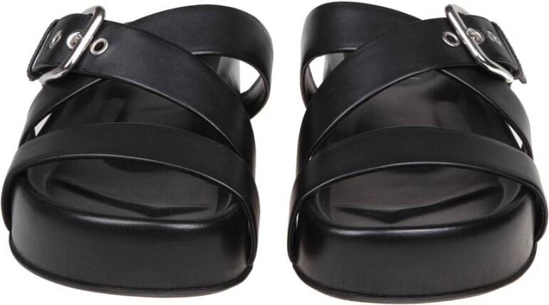 AGL Zwarte Leren Slides Sandalen Black Dames