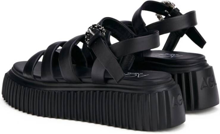 AGL Zwarte Platte Leren Sandalen Black Dames