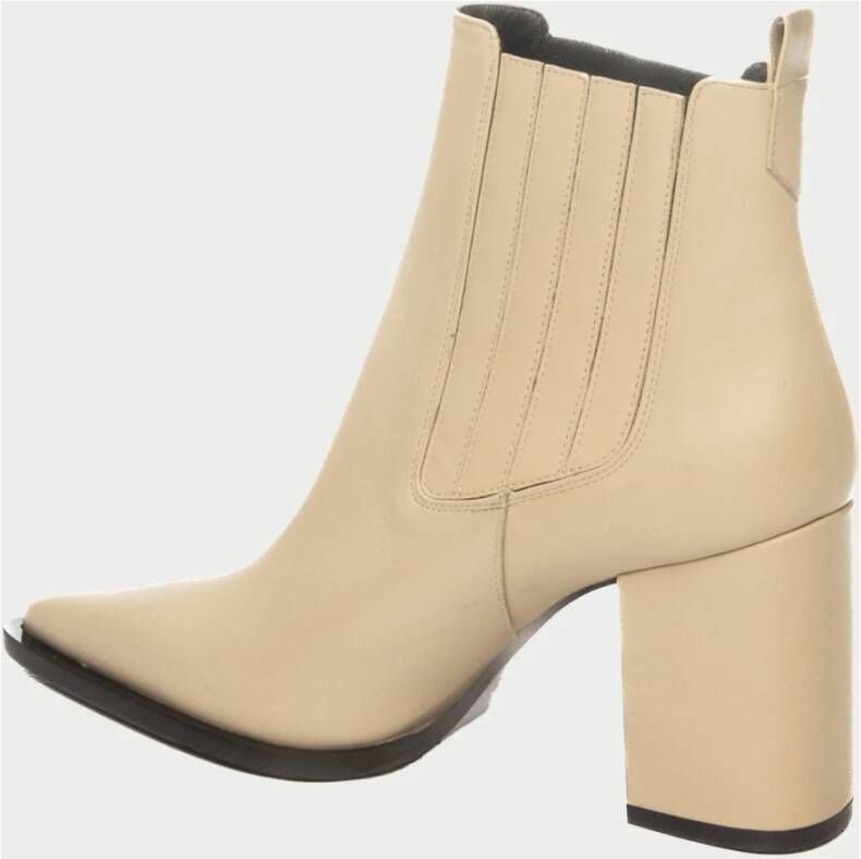 Albano Beige Leren Beatles Enkellaarzen Beige Dames