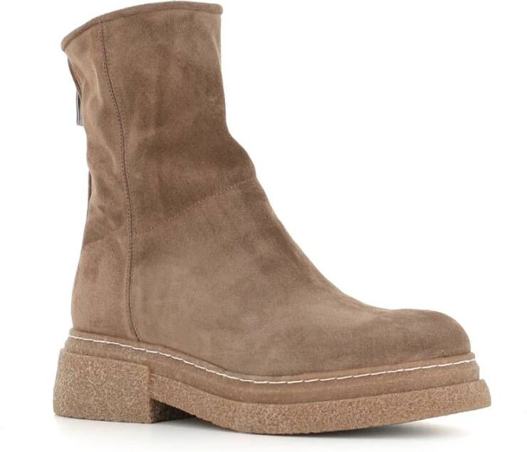 Alberto Fasciani Beige Suède Laarzen met Ronde Neus en Ritssluiting Beige Dames