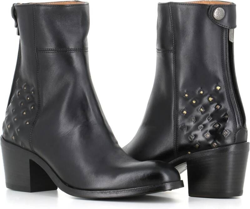 Alberto Fasciani Zwarte leren studs enkellaarzen Black Dames