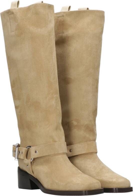 Aldo Castagna Suede Texaanse Laarzen met Vierkante Neus Beige Dames