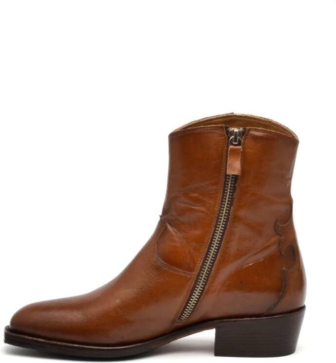 Alexander Hotto Leren Texano Laarzen in Cuoio Stijl Brown Dames