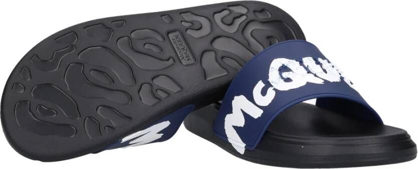 alexander mcqueen Flamingo Rubber Slider Badslippers Blue Heren