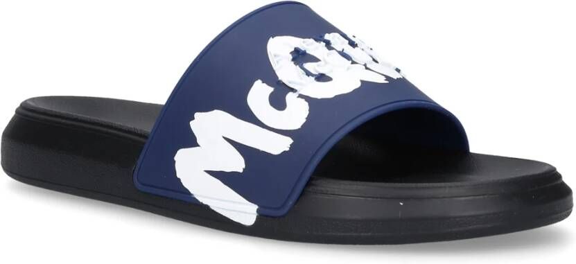 alexander mcqueen Flamingo Rubber Slider Badslippers Blue Heren