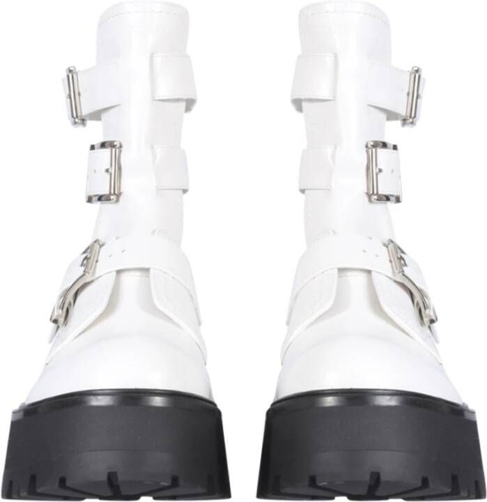 alexander mcqueen Glanzende Leren Enkellaarzen met Gesp White Dames