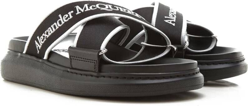 alexander mcqueen Logo Slides met Geborduurd Detail Black Dames