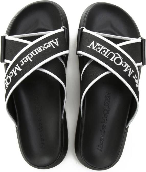 alexander mcqueen Logo Slides met Geborduurd Detail Black Dames