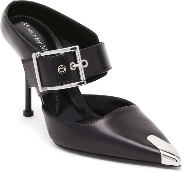 alexander mcqueen Zwarte Leren Punk Muiltjes Black Dames