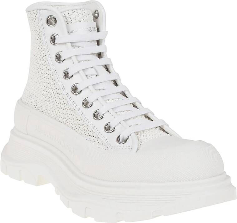 alexander mcqueen Raffia High-Top Sneakers met Lint White Dames