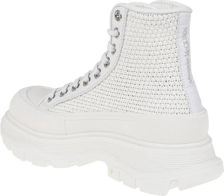 alexander mcqueen Raffia High-Top Sneakers met Lint White Dames