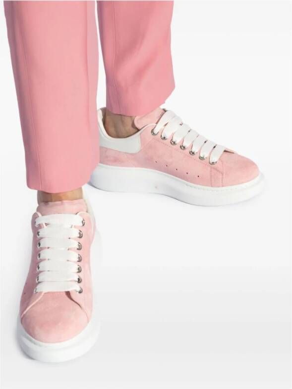 alexander mcqueen Roze Leren Sneakers Front Lace Logo Print Pink Dames