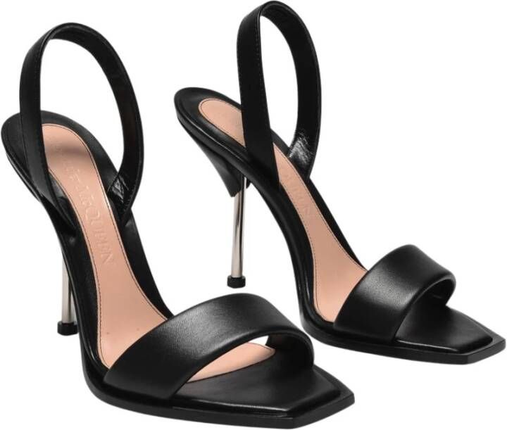 alexander mcqueen Zwarte en Zilveren Leren Sandalen Zwart Dames