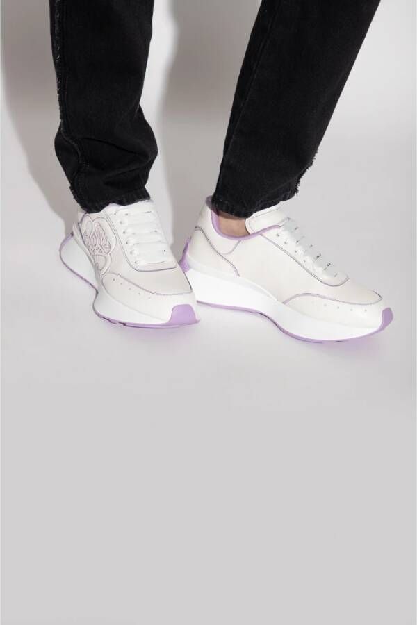 alexander mcqueen Witte en Paarse Leren Sneakers met Verwisselbare Veters Wit Dames