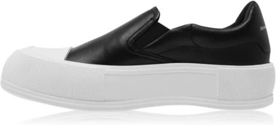 alexander mcqueen Zwarte Leren Plimsoll Slip On Sneakers Zwart Dames