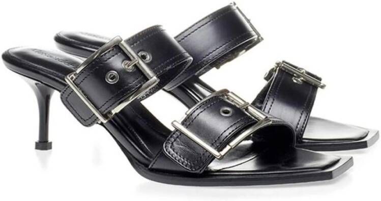 alexander mcqueen Stijlvolle Zwarte Leren Sandalen Black Dames