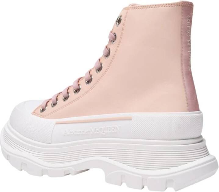 alexander mcqueen Roze Leren Tread Slick Sneakers Roze Dames