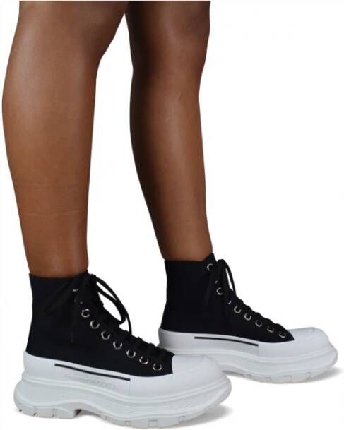 alexander mcqueen Zwarte Canvas Hoge Sneakers Black Dames