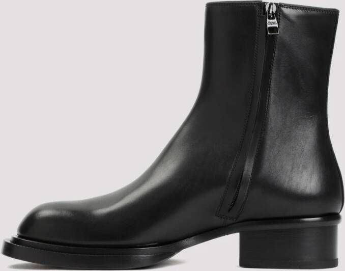 alexander mcqueen Zwarte Enkellaarsjes Ronde Neus Rits Black Heren