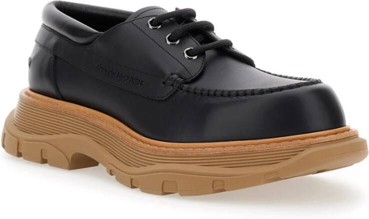 alexander mcqueen Zwarte Leren Derby Veterschoenen Black Heren