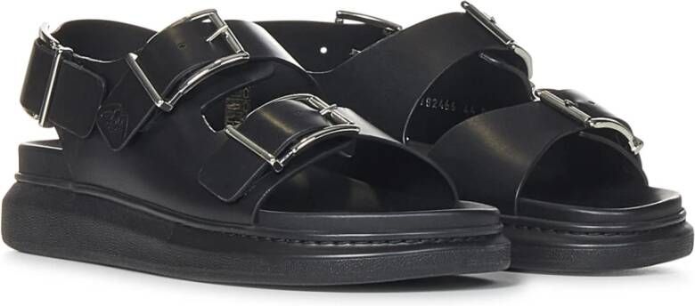 alexander mcqueen Zwarte Leren Dubbele Strap Sandalen Black Heren