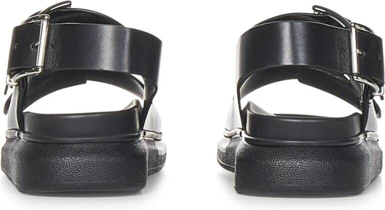 alexander mcqueen Zwarte Leren Dubbele Strap Sandalen Black Heren