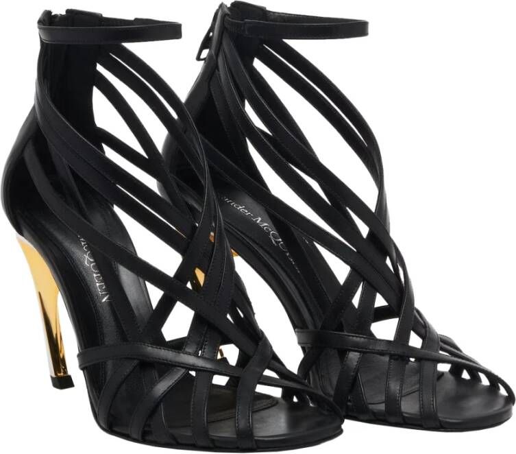 alexander mcqueen Zwarte Leren Hoge Sandalen met Armadillo Hak Black Dames