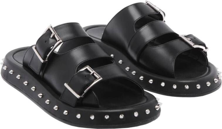 alexander mcqueen Zwarte Leren Lage Sandalen met Studs Black Dames