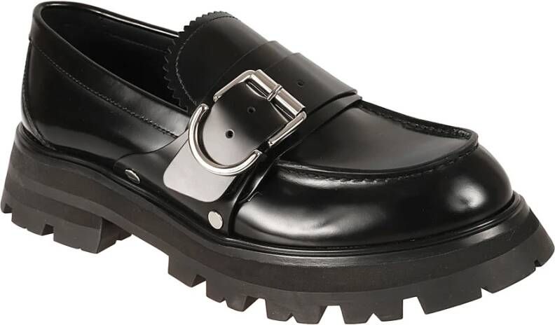 alexander mcqueen Zwarte leren platte schoenen Black Heren