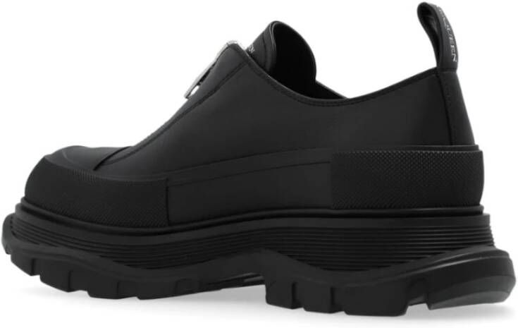 alexander mcqueen Zwarte Leren Rits Platte Schoenen Black Dames