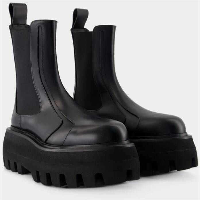 alexander mcqueen Zwarte Leren Rubberen Laarzen Slip-On Black Dames