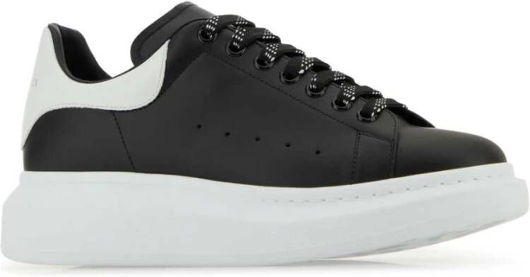 alexander mcqueen Zwarte Leren Sneakers met Witte Hiel Black Heren