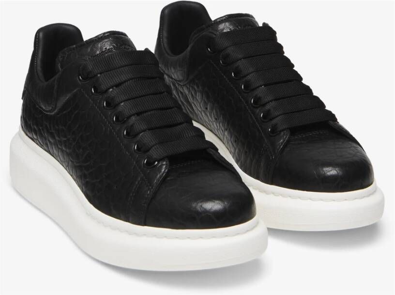 alexander mcqueen Zwarte Leren Sneakers Ronde Neus Black Dames