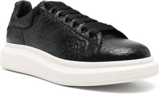 alexander mcqueen Zwarte Leren Sneakers Ronde Neus Black Heren