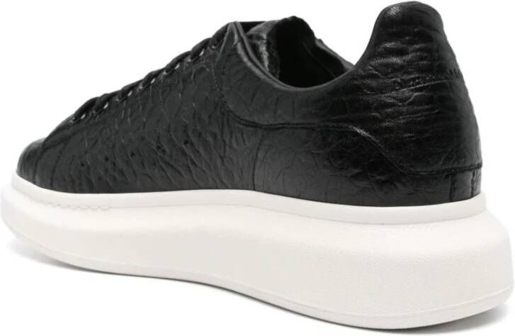 alexander mcqueen Zwarte Leren Sneakers Ronde Neus Black Heren