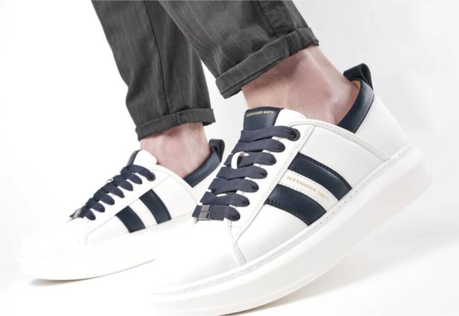 Alexander Smith Eco-Wembley Wit Blauwe Sneakers Wit Heren