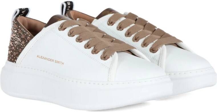 Alexander Smith Leren Sneakers met Strass Versieringen White Dames