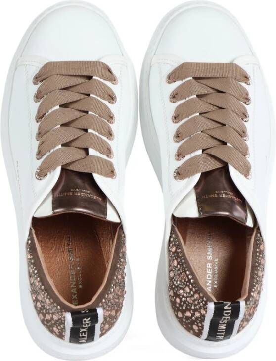 Alexander Smith Leren Sneakers met Strass Versieringen White Dames