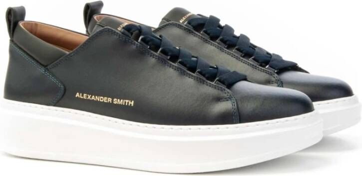 Alexander Smith Platform Sneakers Leren Zool Italië Blue Heren