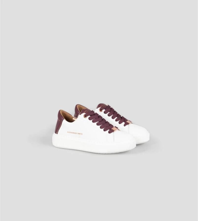 Alexander Smith Wit Bordeaux Leren Sneakers White Dames