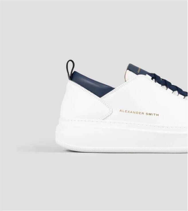 Alexander Smith Witte-blauwe leren sneakers Wembley stijl White Heren