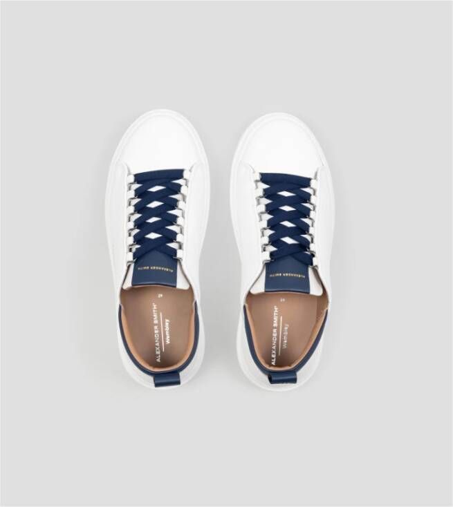 Alexander Smith Witte-blauwe leren sneakers Wembley stijl White Heren