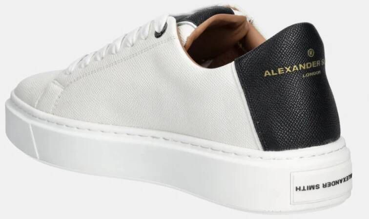 Alexander Smith Witte katoenen sneakers met gehamerd leer White Heren