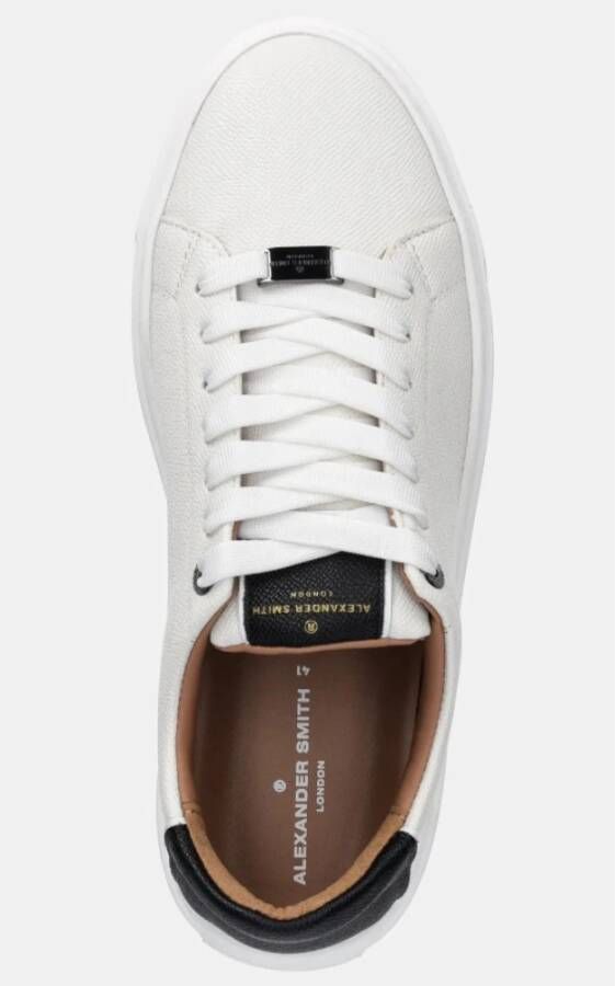 Alexander Smith Witte katoenen sneakers met gehamerd leer White Heren