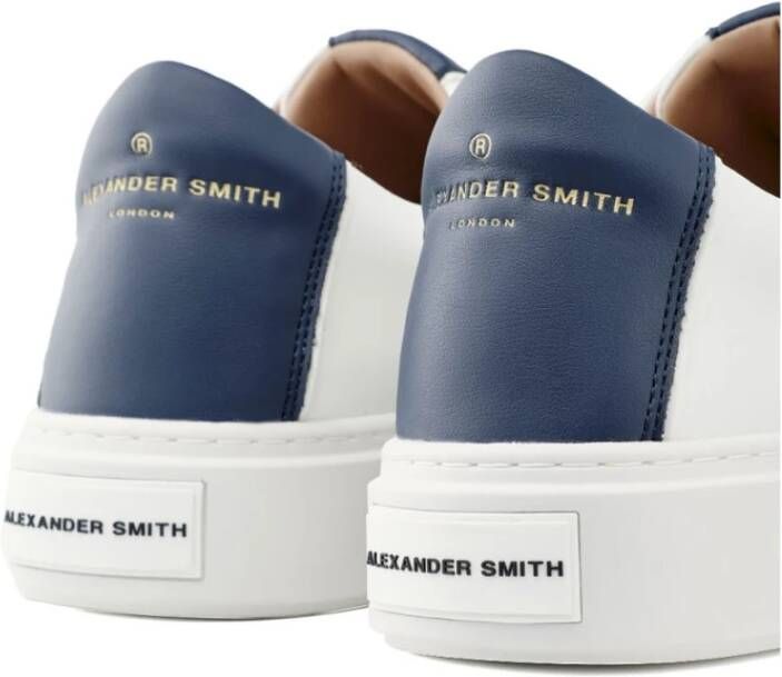 Alexander Smith Witte Leren Sneakers met Blauwe Hiel White Heren