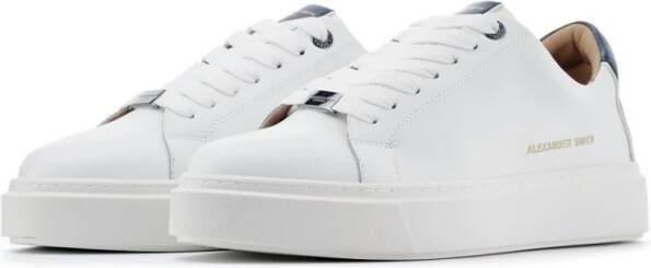 Alexander Smith Witte Leren Sneakers met Blauwe Hiel White Heren