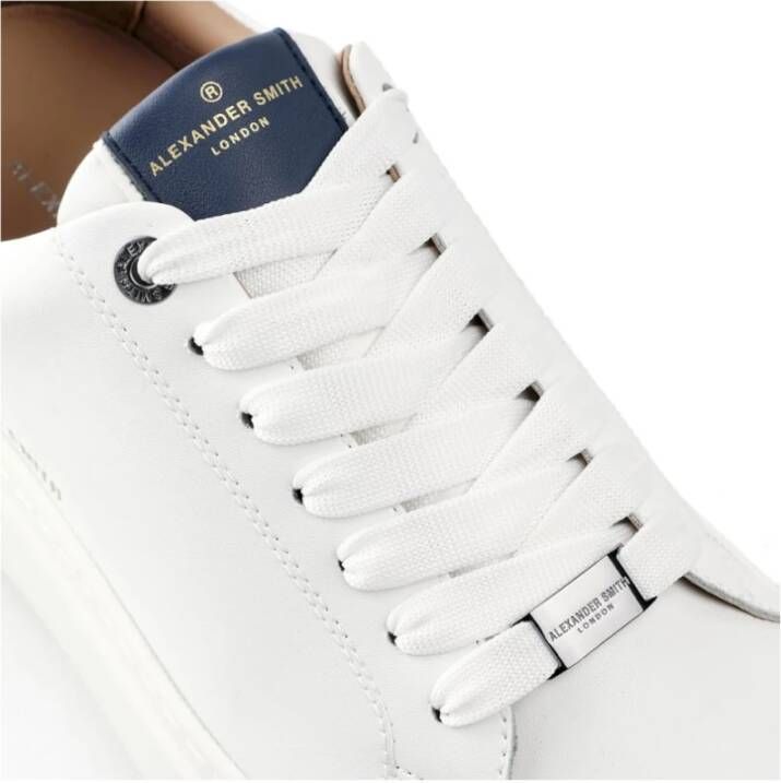 Alexander Smith Witte Leren Sneakers met Blauwe Hiel White Heren