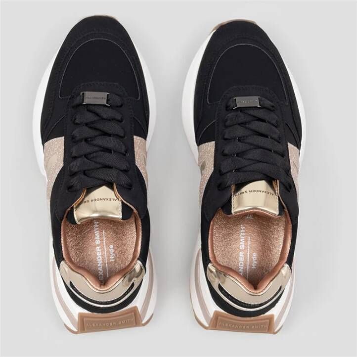 Alexander Smith Zwart Goud Runner Sneakers Black Dames