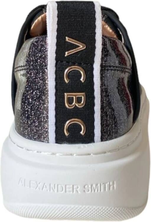 Alexander Smith Zwarte leren sneaker met glitterdetail Black Dames